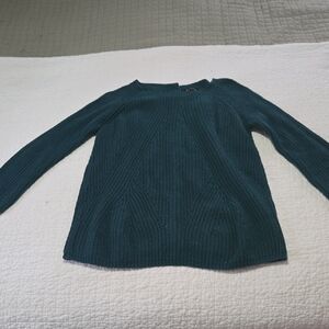 Massimo Dutti Dark Green Cotton Cashmere Button Back Sweater Fits Medium